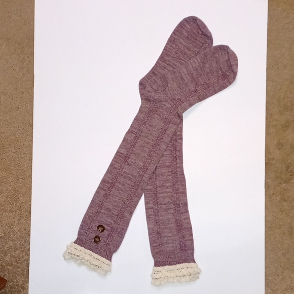 Burgundy Knee-high Boot Socks w/ Lace Accent - Picture 2 of 3